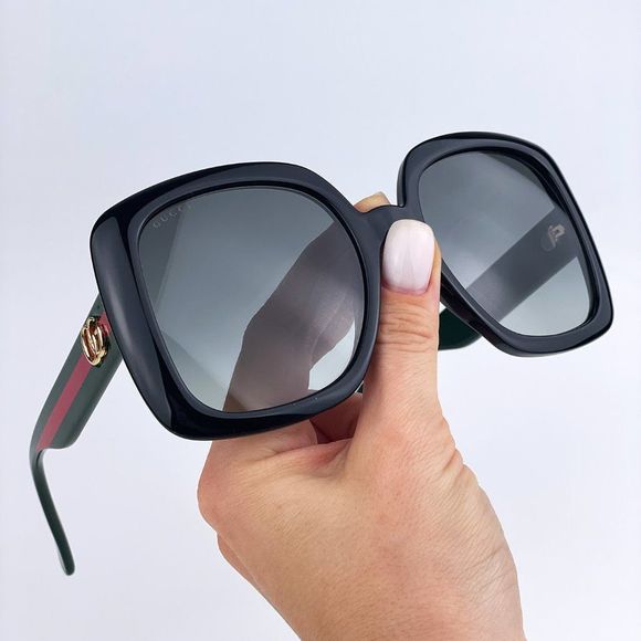 Gucci GG0713S 006 Sunglasses Black Green Gray Gradient Oversized Woman - Picture 1 of 10